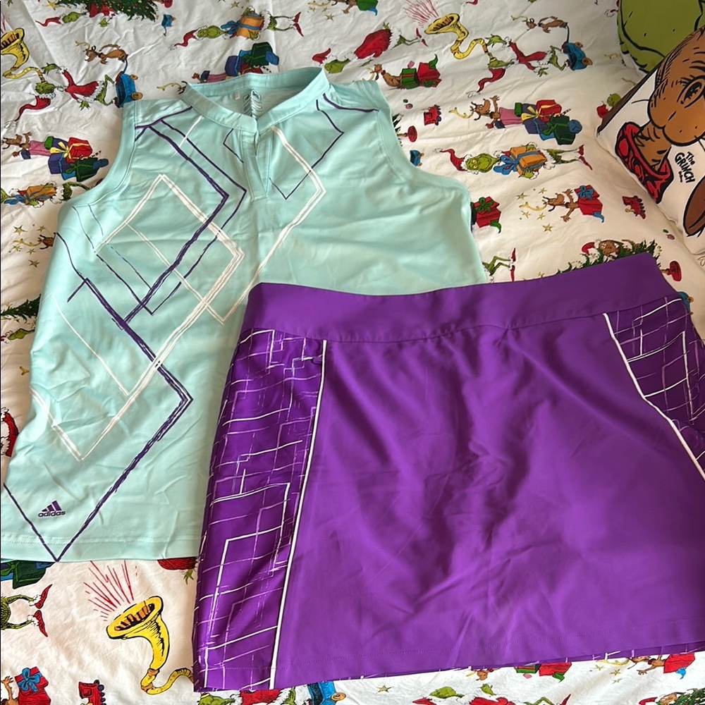 Adidas Golf Mint Green Top and Purple Skort Set